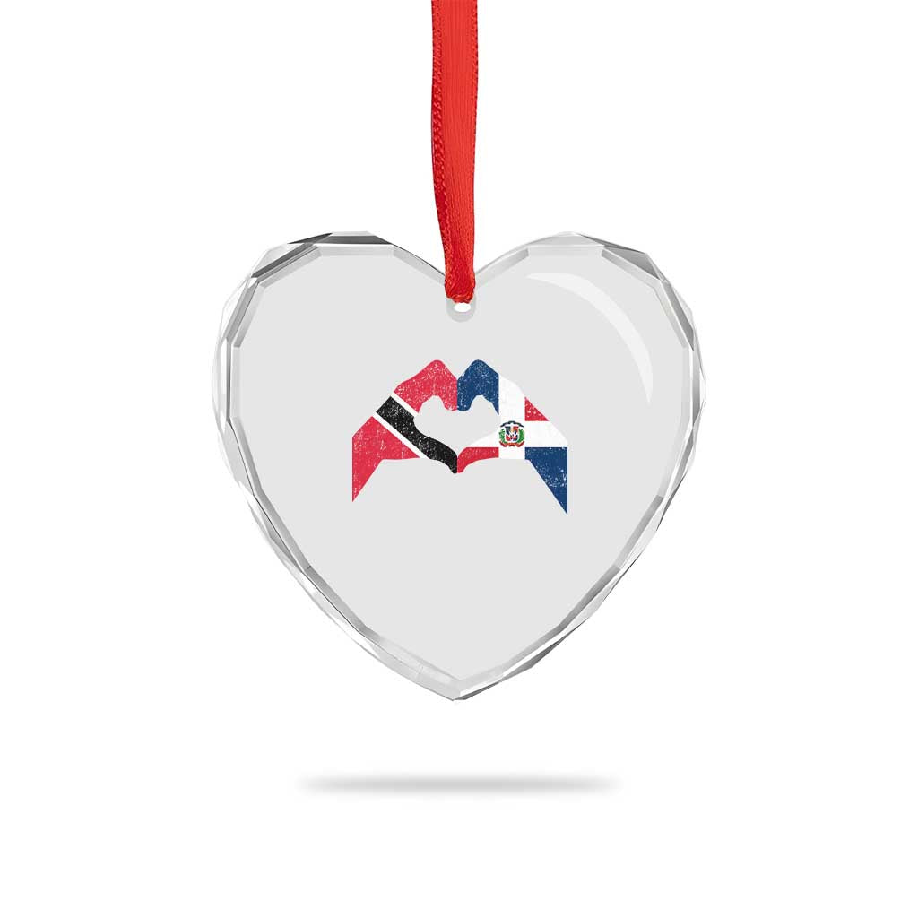 Trinidad and Tobago Dominican Heart Crystal Glass Ornament Two Flags One Heart