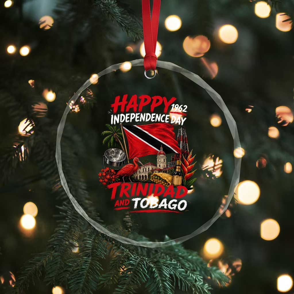 Trinidad And Tobago Independence Day Crystal Glass Ornament Trinidadian Heritage Steelpan Scarlet Ibis