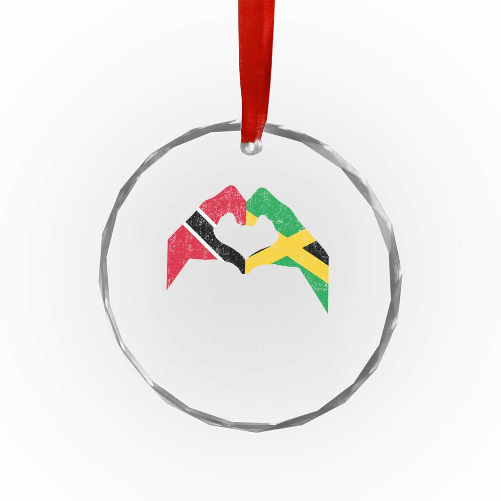 Trinidad and Tobago Jamaican Crystal Glass Ornament Two Flags One Heart