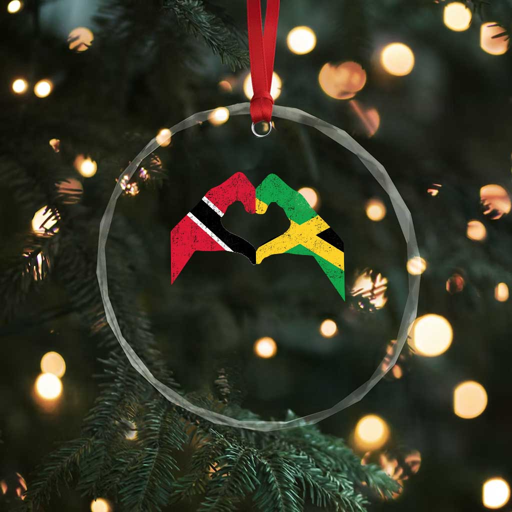 Trinidad and Tobago Jamaican Crystal Glass Ornament Two Flags One Heart