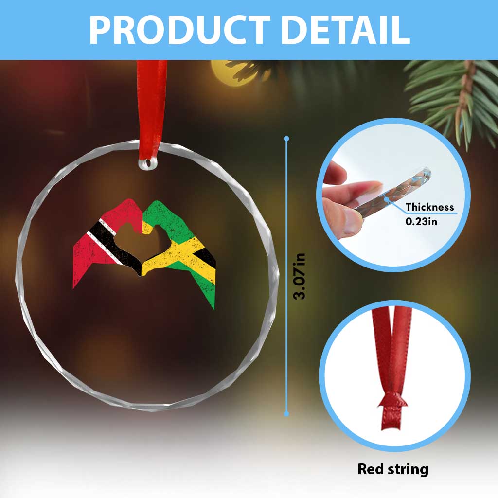 Trinidad and Tobago Jamaican Crystal Glass Ornament Two Flags One Heart