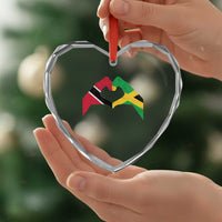 Trinidad and Tobago Jamaican Heart Crystal Glass Ornament Two Flags One Heart