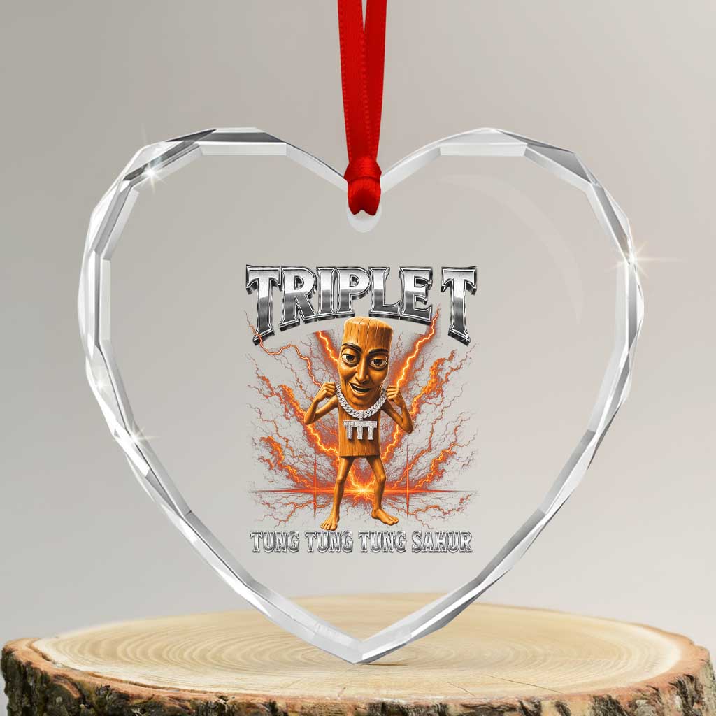 Triple T Tung Tung Tung Sahur Brainrot Meme Heart Crystal Glass Ornament
