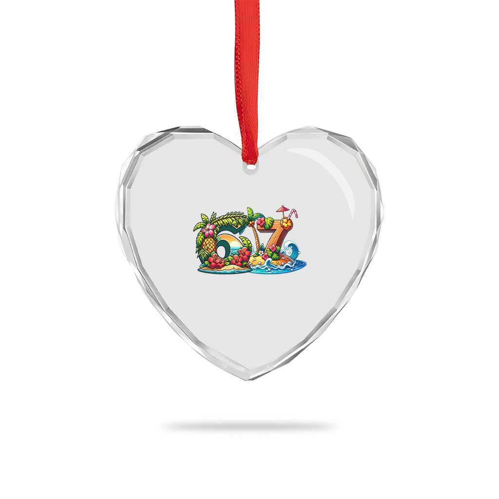 Tropical Beach Six Seven Heart Crystal Glass Ornament Summer Island Vacation Graphic