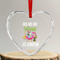 Tropical Beachy Xmas Heart Crystal Glass Ornament Ho Ho Ho Who Needs Snow Santa Xmas In Hawaii Palm Tree - Wonder Print Shop