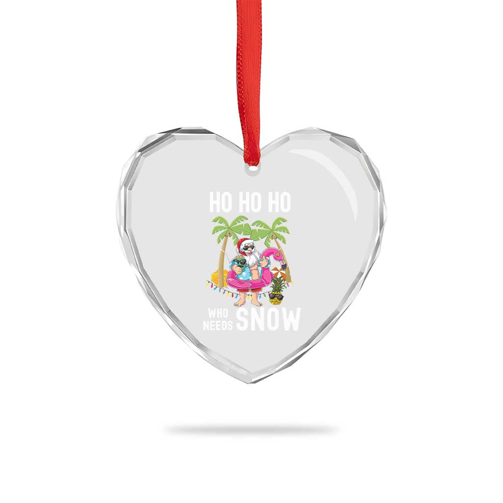 Tropical Beachy Xmas Heart Crystal Glass Ornament Ho Ho Ho Who Needs Snow Santa Xmas In Hawaii Palm Tree - Wonder Print Shop