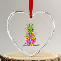 Tropical Floral Pineapple Aloha Hawaii Heart Crystal Glass Ornament Hawaiian Island Vacation Graphic