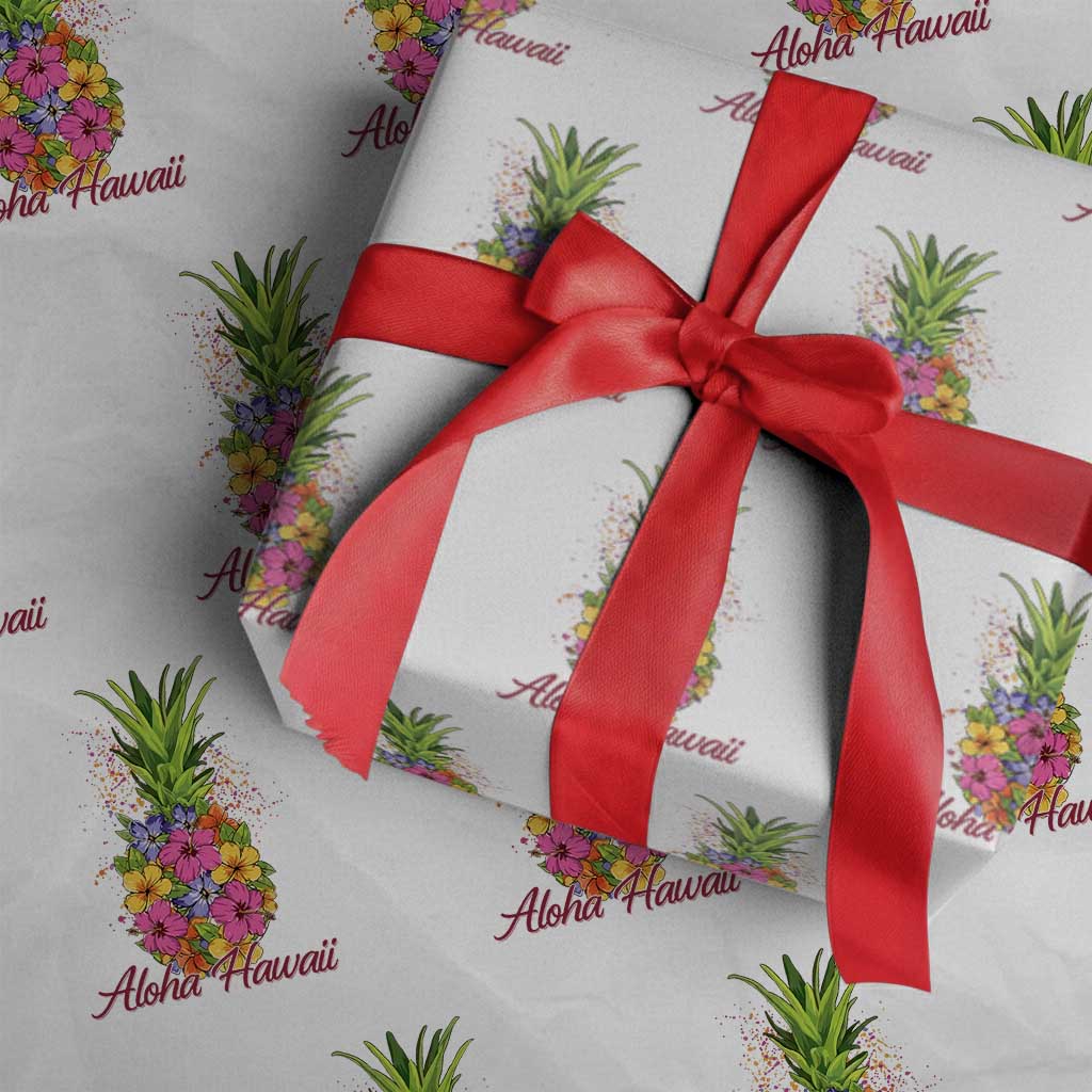 Tropical Floral Pineapple Aloha Hawaii Wrapping Paper Roll Hawaiian Island Vacation Graphic
