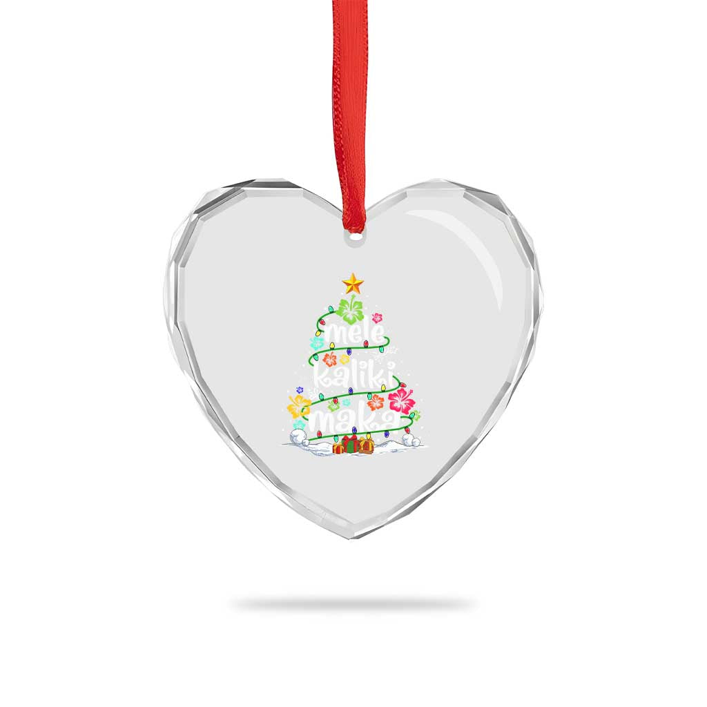 Tropical Hawaiian Xmas Heart Crystal Glass Ornament Mele Kalikimaka Palm Tree Xmas in Hawaii - Wonder Print Shop