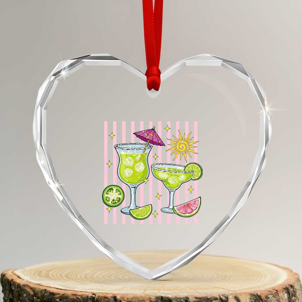 Tropical Margarita Summer Heart Crystal Glass Ornament Beach Vacation Graphic