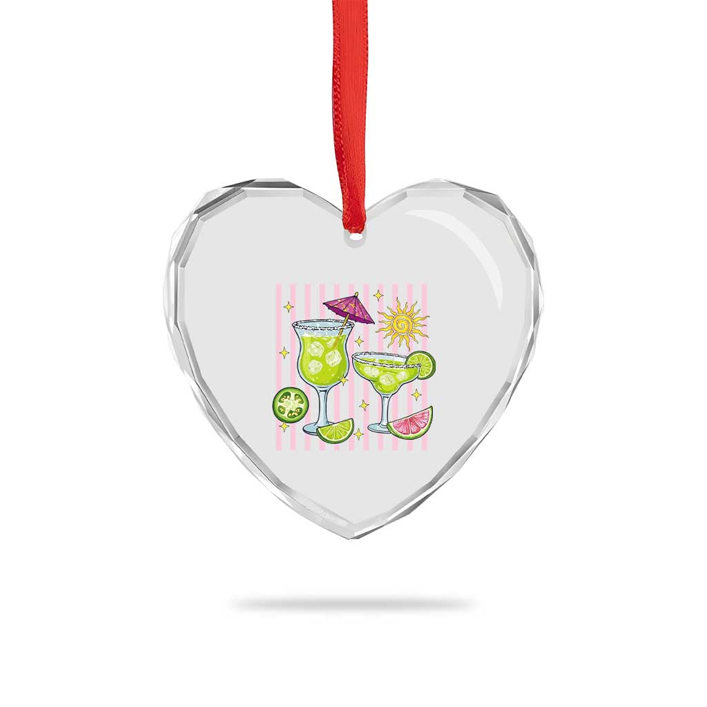 Tropical Margarita Summer Heart Crystal Glass Ornament Beach Vacation Graphic