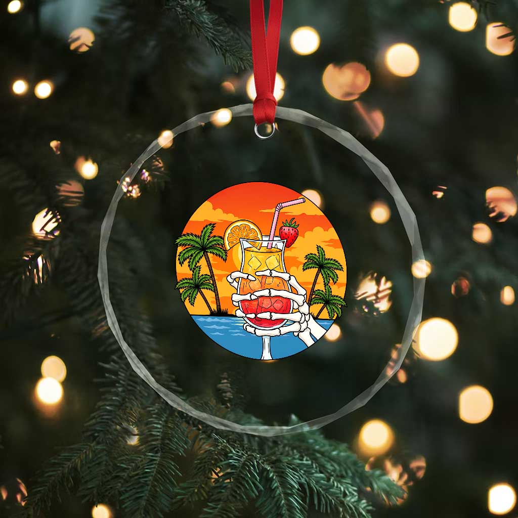 Tropical Skeleton Summerween Crystal Glass Ornament Beach Cocktail Vacation
