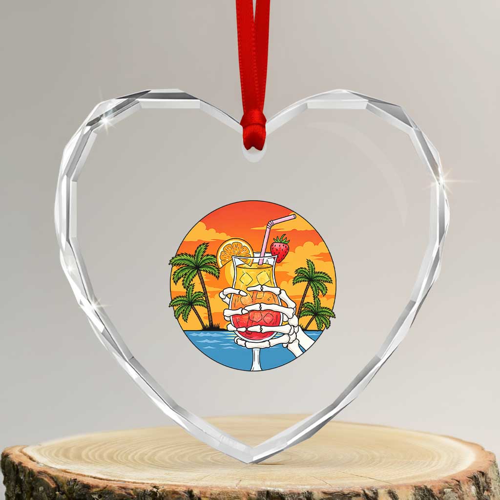 Tropical Skeleton Summerween Heart Crystal Glass Ornament Beach Cocktail Vacation