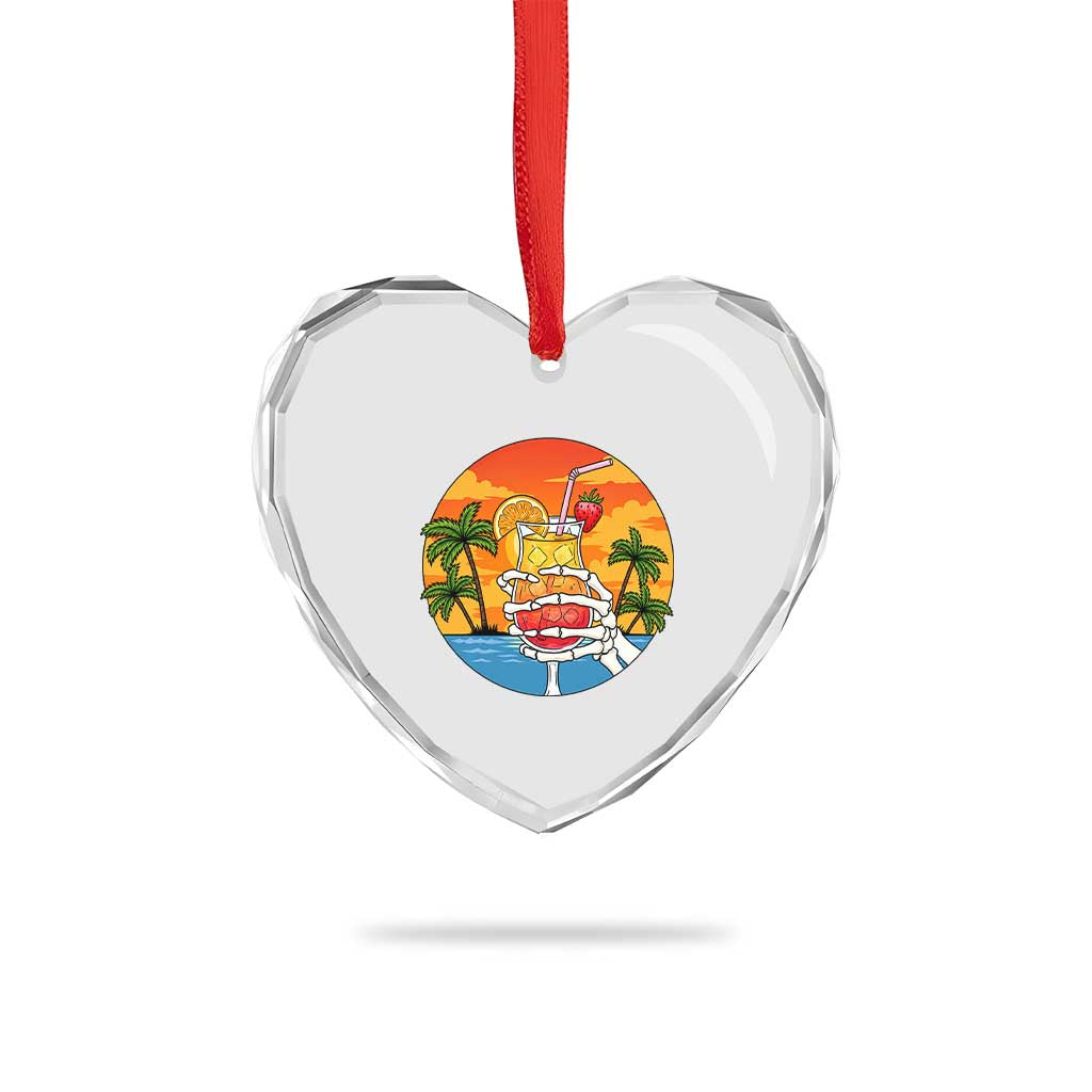 Tropical Skeleton Summerween Heart Crystal Glass Ornament Beach Cocktail Vacation