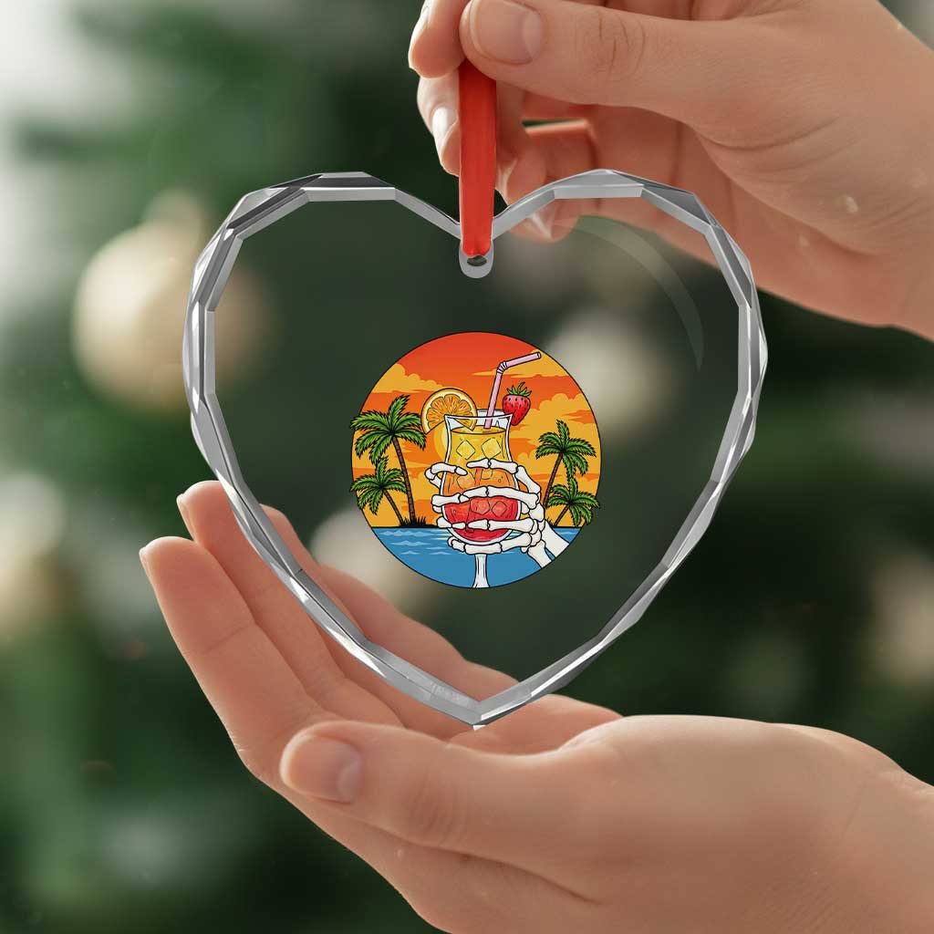 Tropical Skeleton Summerween Heart Crystal Glass Ornament Beach Cocktail Vacation