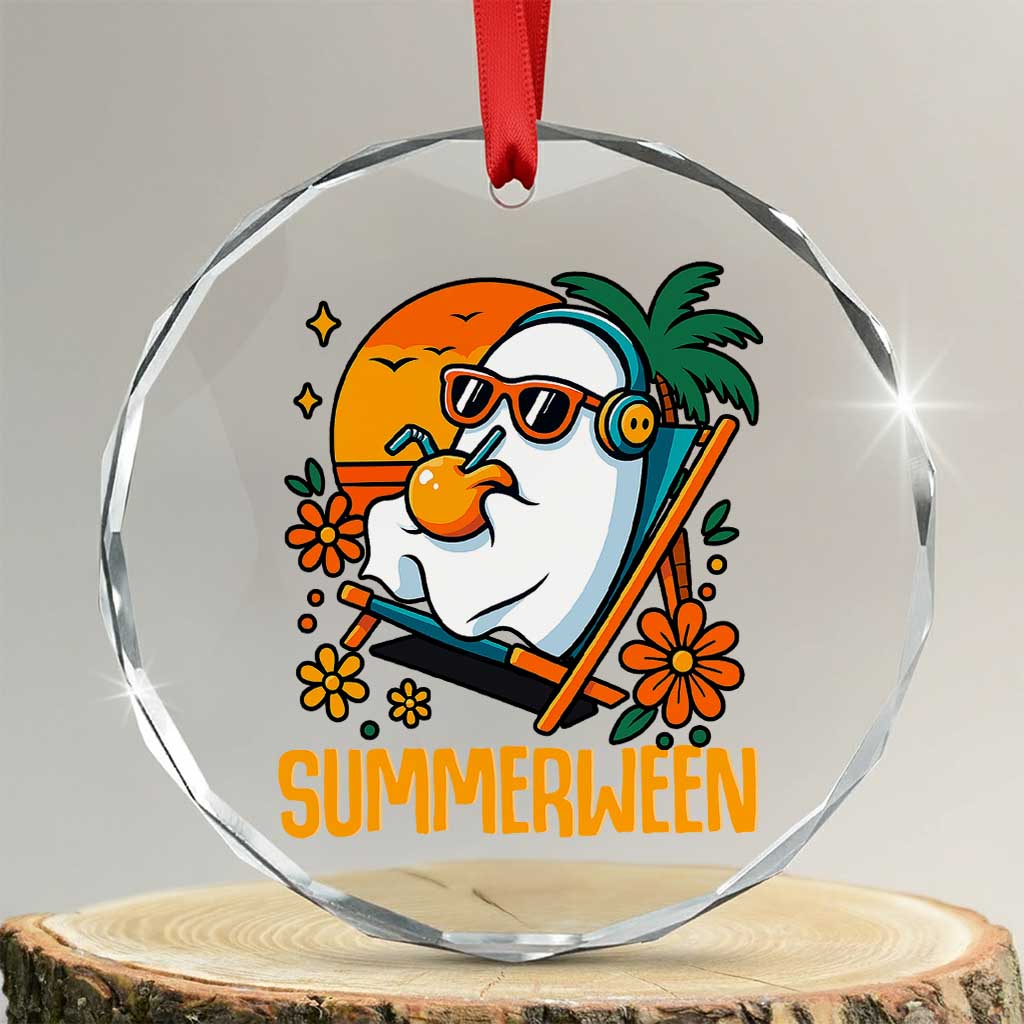 Tropical Summerween Boo Sheet Crystal Glass Ornament Funny Ghost Halloween Summer Beach Vibes - Wonder Print Shop