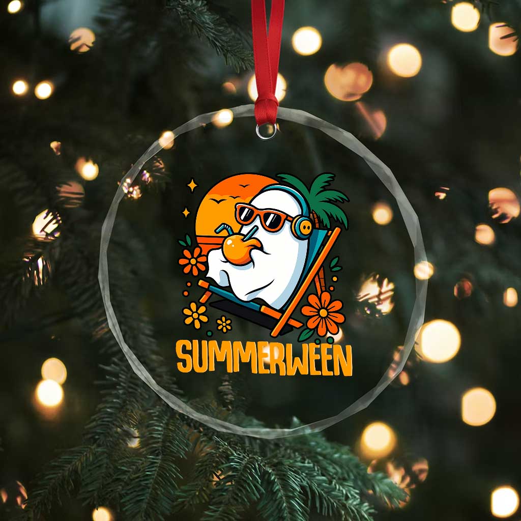 Tropical Summerween Boo Sheet Crystal Glass Ornament Funny Ghost Halloween Summer Beach Vibes TS02