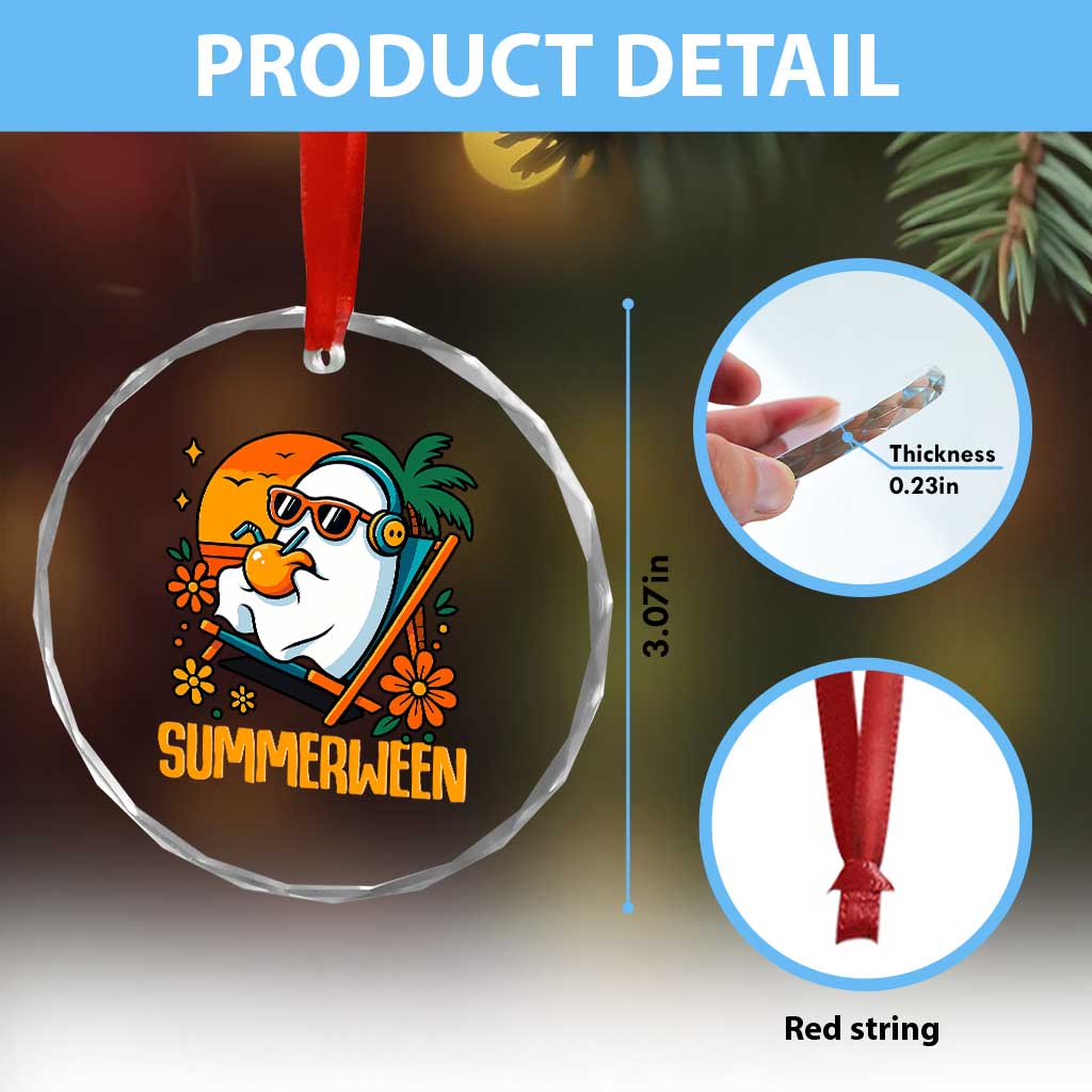 Tropical Summerween Boo Sheet Crystal Glass Ornament Funny Ghost Halloween Summer Beach Vibes TS02