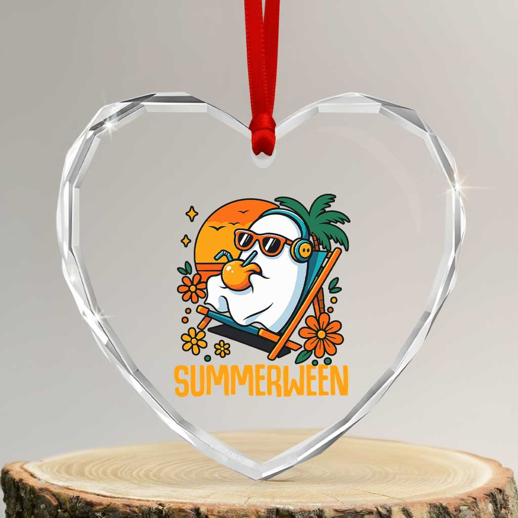 Tropical Summerween Boo Sheet Heart Crystal Glass Ornament Funny Ghost Halloween Summer Beach Vibes - Wonder Print Shop