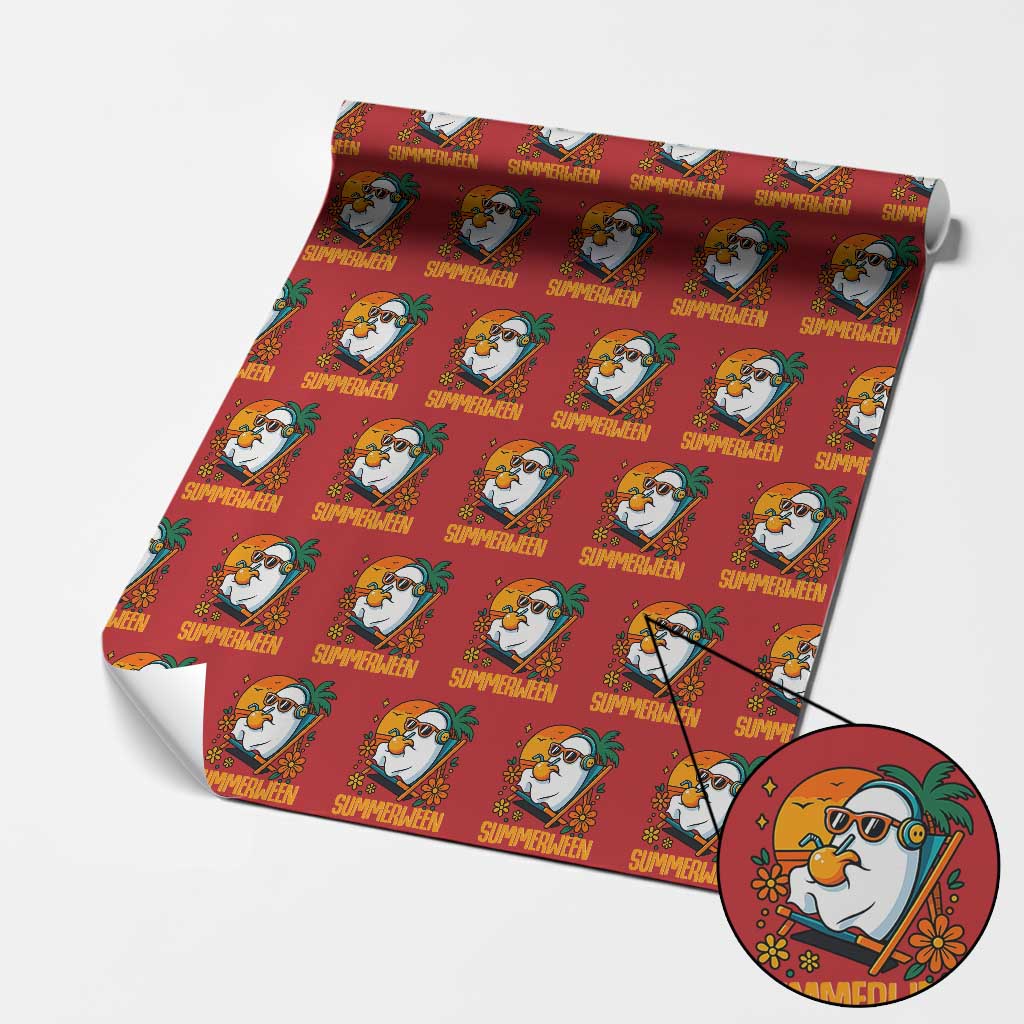 Tropical Summerween Boo Sheet Wrapping Paper Roll Funny Ghost Halloween Summer Beach Vibes - Wonder Print Shop
