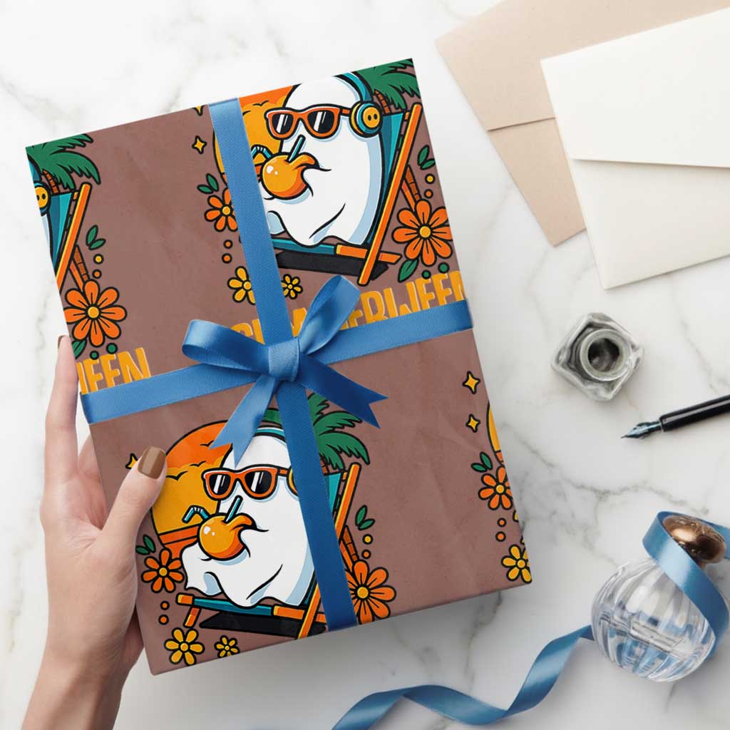 Tropical Summerween Boo Sheet Wrapping Paper Roll Funny Ghost Halloween Summer Beach Vibes - Wonder Print Shop