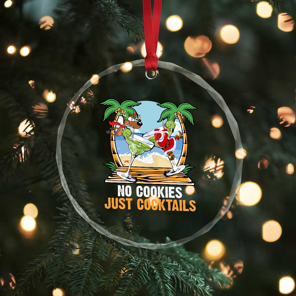 Tropical Xmas Crystal Glass Ornament No Cookies Just Cocktails Drunk Santa Reindeer TS09