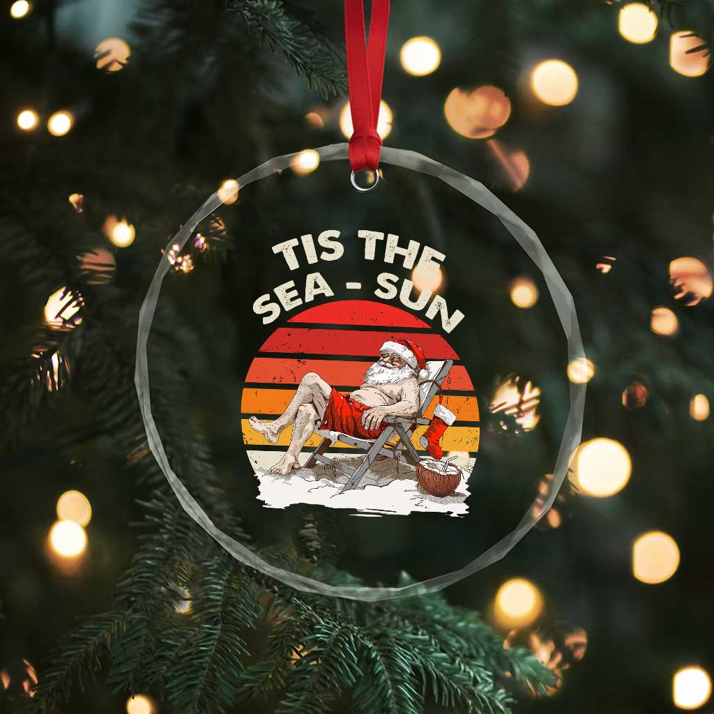 Tropical Xmas Crystal Glass Ornament Tis The Sea Sun Santa At The Beach TS09