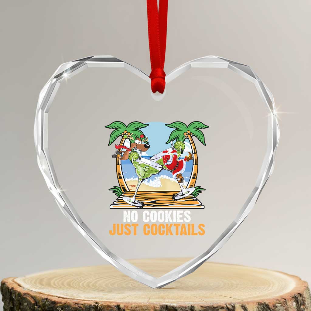 Tropical Xmas Heart Crystal Glass Ornament No Cookies Just Cocktails Drunk Santa Reindeer - Wonder Print Shop