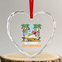 Tropical Xmas Heart Crystal Glass Ornament No Cookies Just Cocktails Drunk Santa Reindeer - Wonder Print Shop
