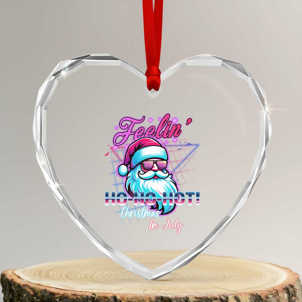 Tropical Xmas Heart Crystal Glass Ornament Retro Santa Feelin' Ho Ho Hot - Wonder Print Shop