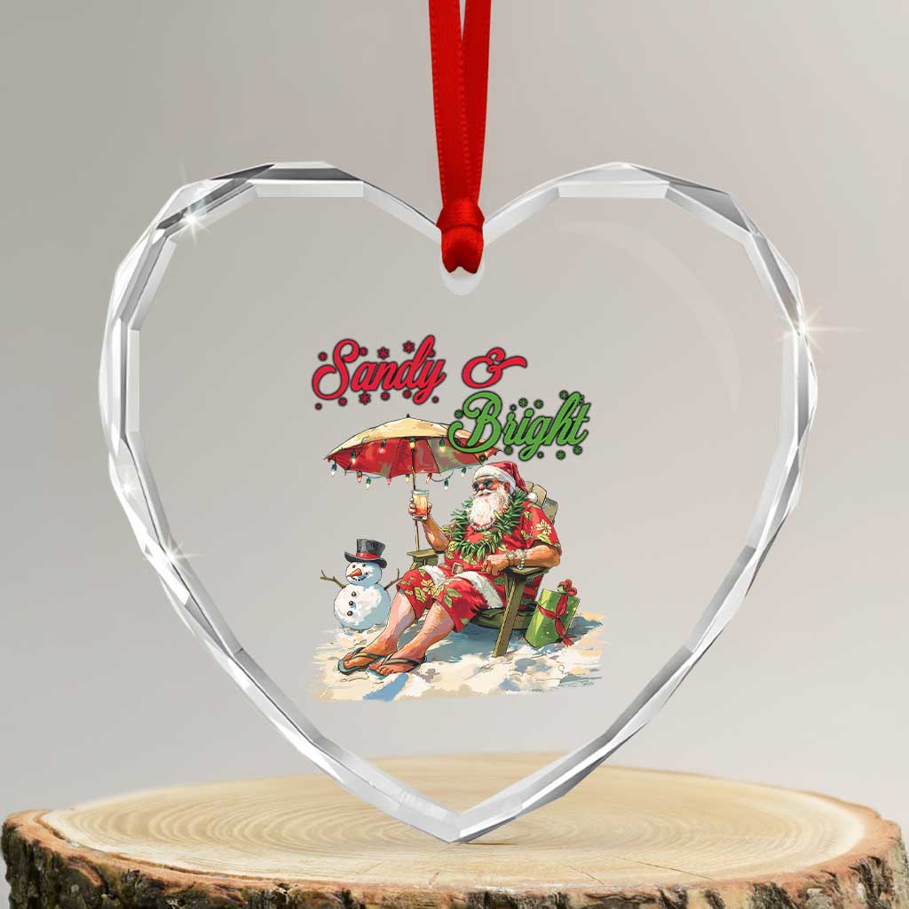 Tropical Xmas Heart Crystal Glass Ornament Sandy And Bright Santa At The Beach - Wonder Print Shop