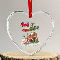 Tropical Xmas Heart Crystal Glass Ornament Sandy And Bright Santa At The Beach - Wonder Print Shop