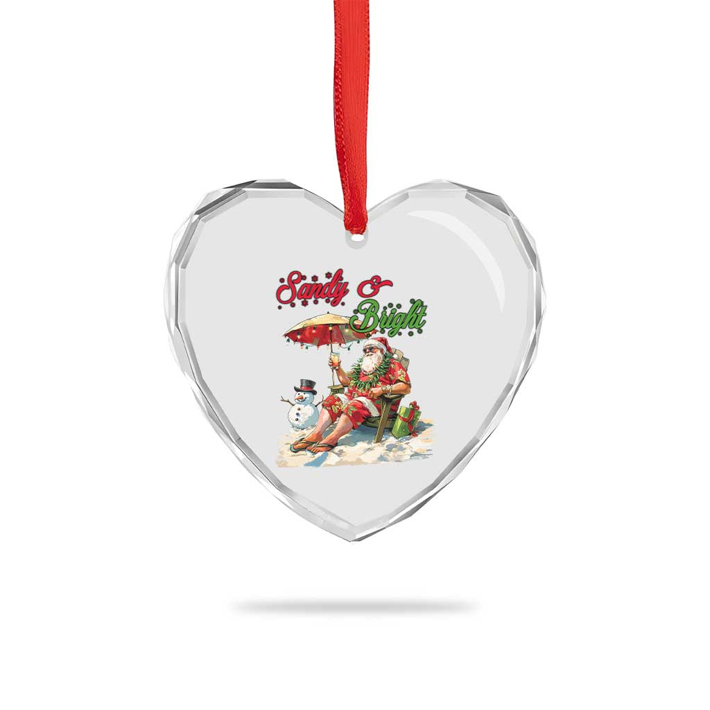 Tropical Xmas Heart Crystal Glass Ornament Sandy And Bright Santa At The Beach - Wonder Print Shop