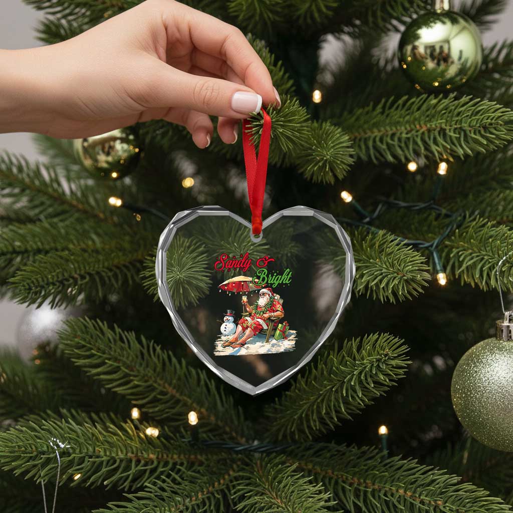 Tropical Xmas Heart Crystal Glass Ornament Sandy And Bright Santa At The Beach - Wonder Print Shop