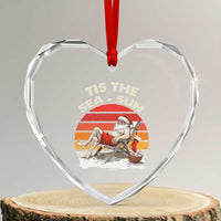 Tropical Xmas Heart Crystal Glass Ornament Tis The Sea Sun Santa At The Beach - Wonder Print Shop