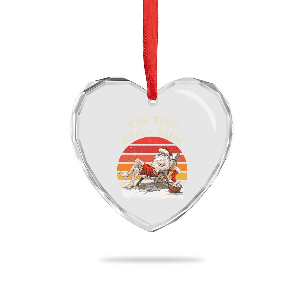Tropical Xmas Heart Crystal Glass Ornament Tis The Sea Sun Santa At The Beach - Wonder Print Shop