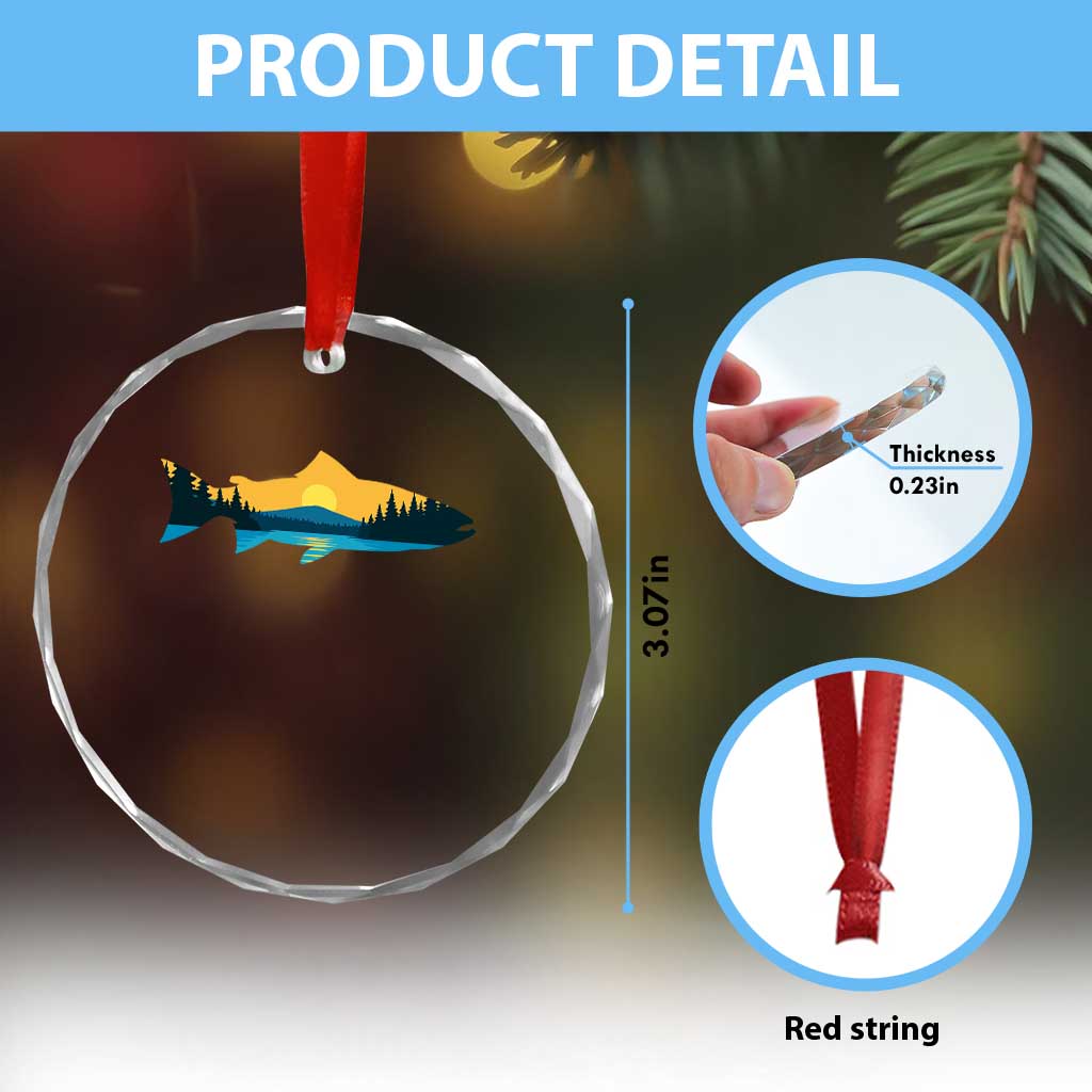 Trout Fly Fishing Outdoor Forest Mountain Nature Wildlife Fisherman Crystal Glass Ornament TS11