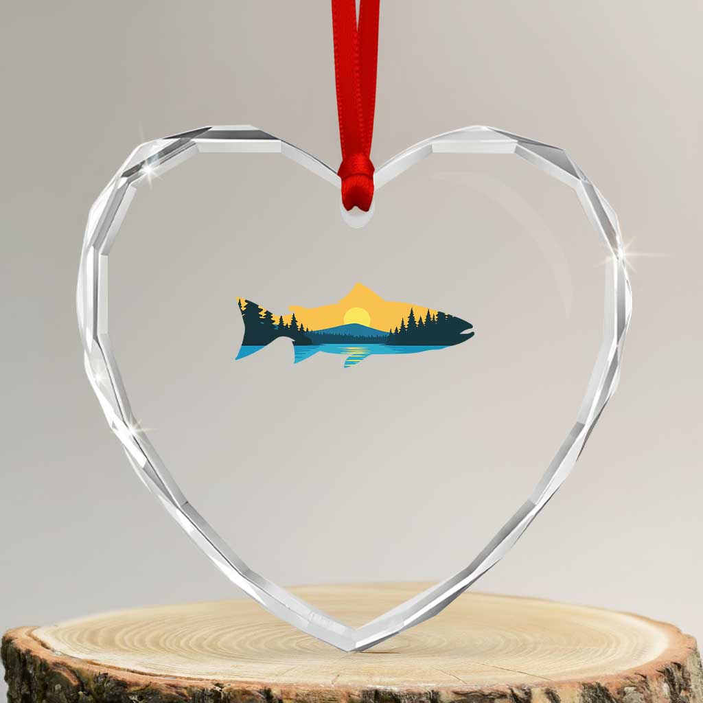 Trout Fly Fishing Outdoor Forest Mountain Nature Wildlife Fisherman Heart Crystal Glass Ornament - Wonder Print Shop
