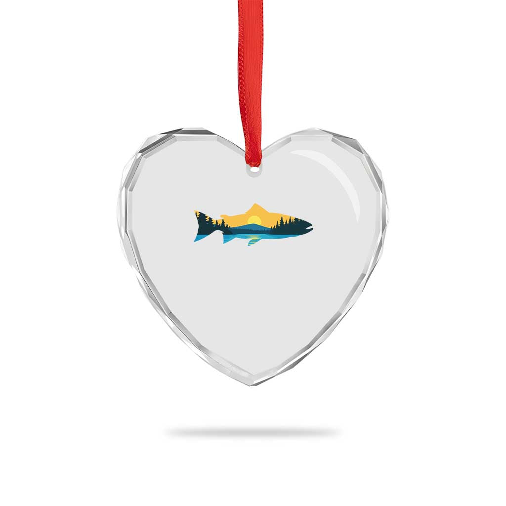 Trout Fly Fishing Outdoor Forest Mountain Nature Wildlife Fisherman Heart Crystal Glass Ornament - Wonder Print Shop