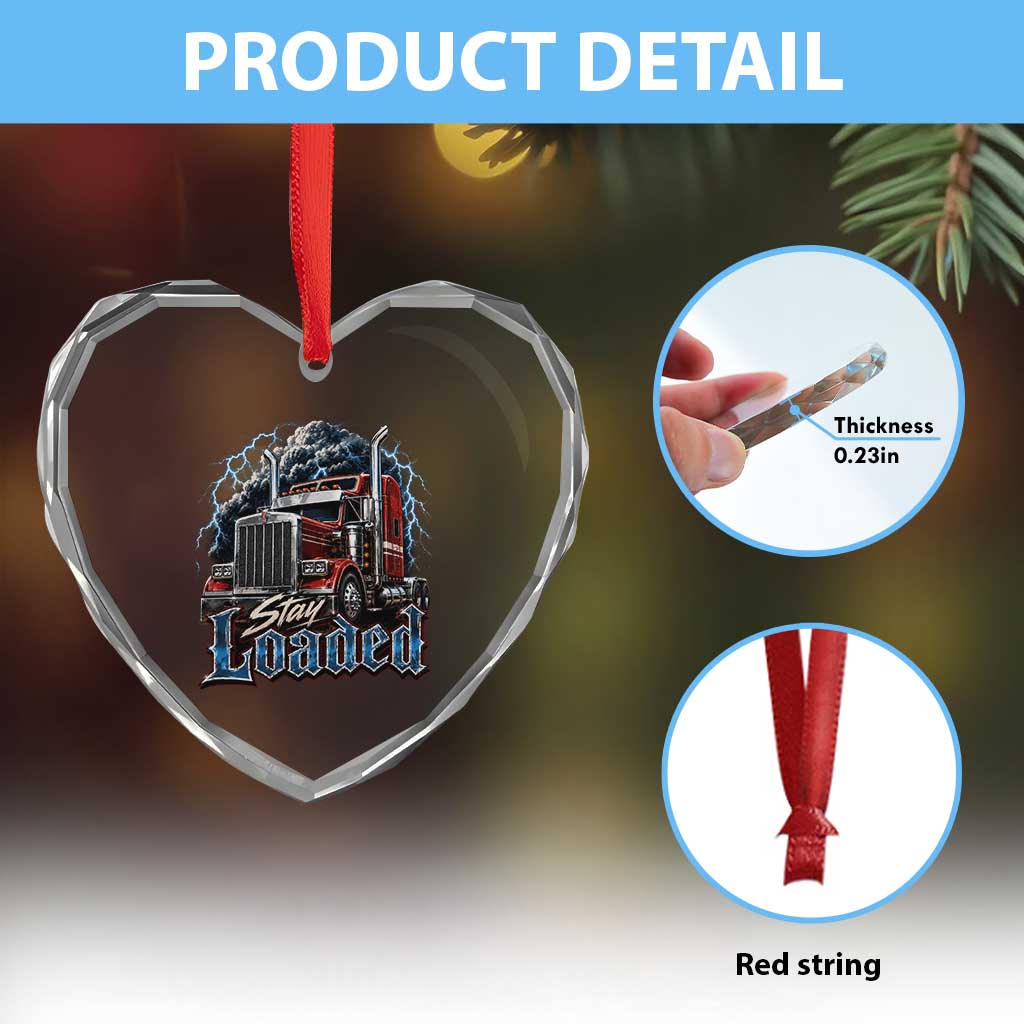 Truck Driver Heart Crystal Glass Ornament Funny Trucker Husband Big Rig Semi Trailer Truckin