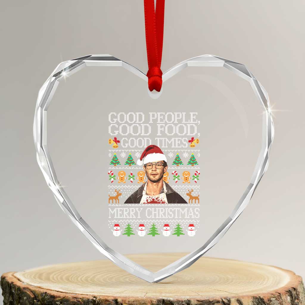 True Crime Ugly Christmas Heart Crystal Glass Ornament Funny Jeffrey Dahmer Good Food Sick Humor - Wonder Print Shop