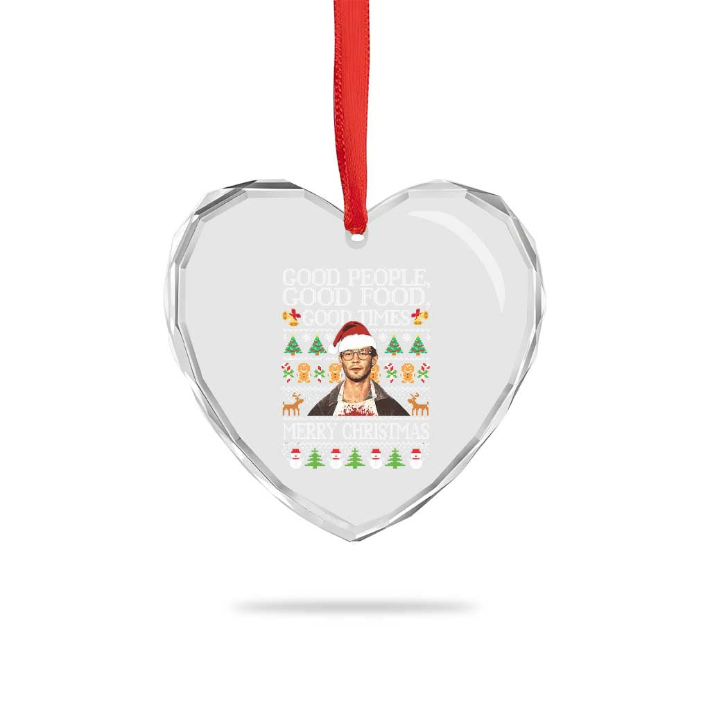 True Crime Ugly Christmas Heart Crystal Glass Ornament Funny Jeffrey Dahmer Good Food Sick Humor - Wonder Print Shop