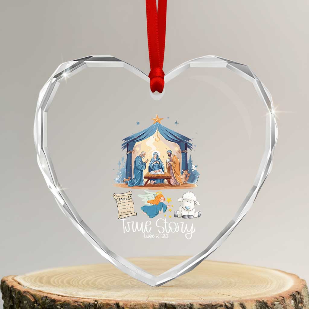True Story Nativity Xmas Baby God Jesus Christian Heart Crystal Glass Ornament - Wonder Print Shop