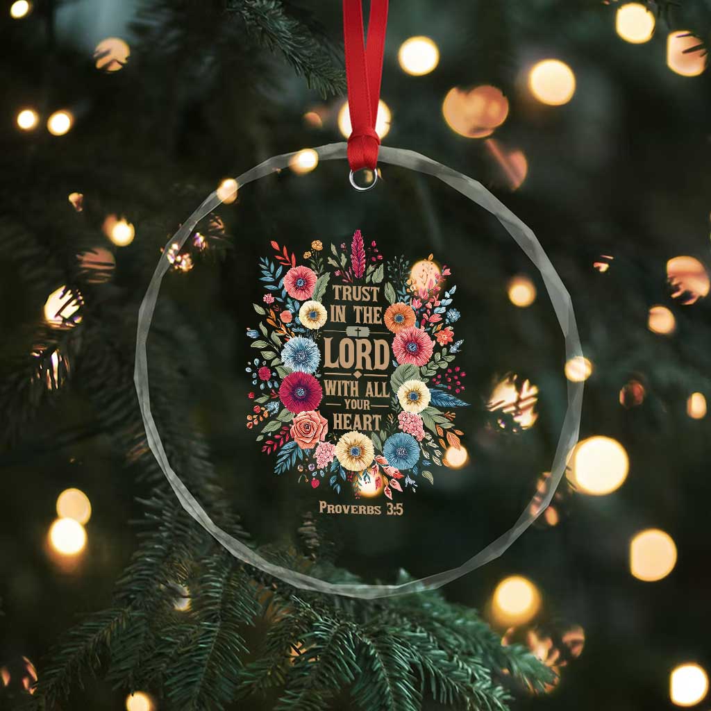 Trust in the Lord Proverbs 3:5 Floral Christian Crystal Glass Ornament Inspirational Bible Verse