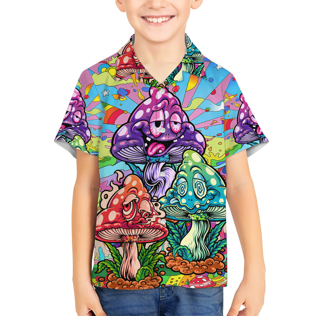 Hippie Mushroom Colorful Hippie Happy Life Hawaiian Shirt - Wonder Print Shop