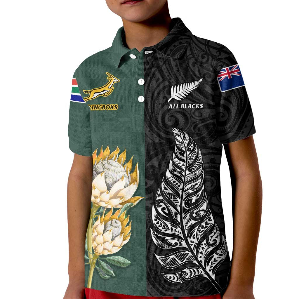 South Africa Protea and New Zealand Fern Polo Shirt Rugby Go Springboks vs All Black LT13