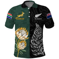 South Africa Protea and New Zealand Fern Polo Shirt Rugby Go Springboks vs All Black LT13