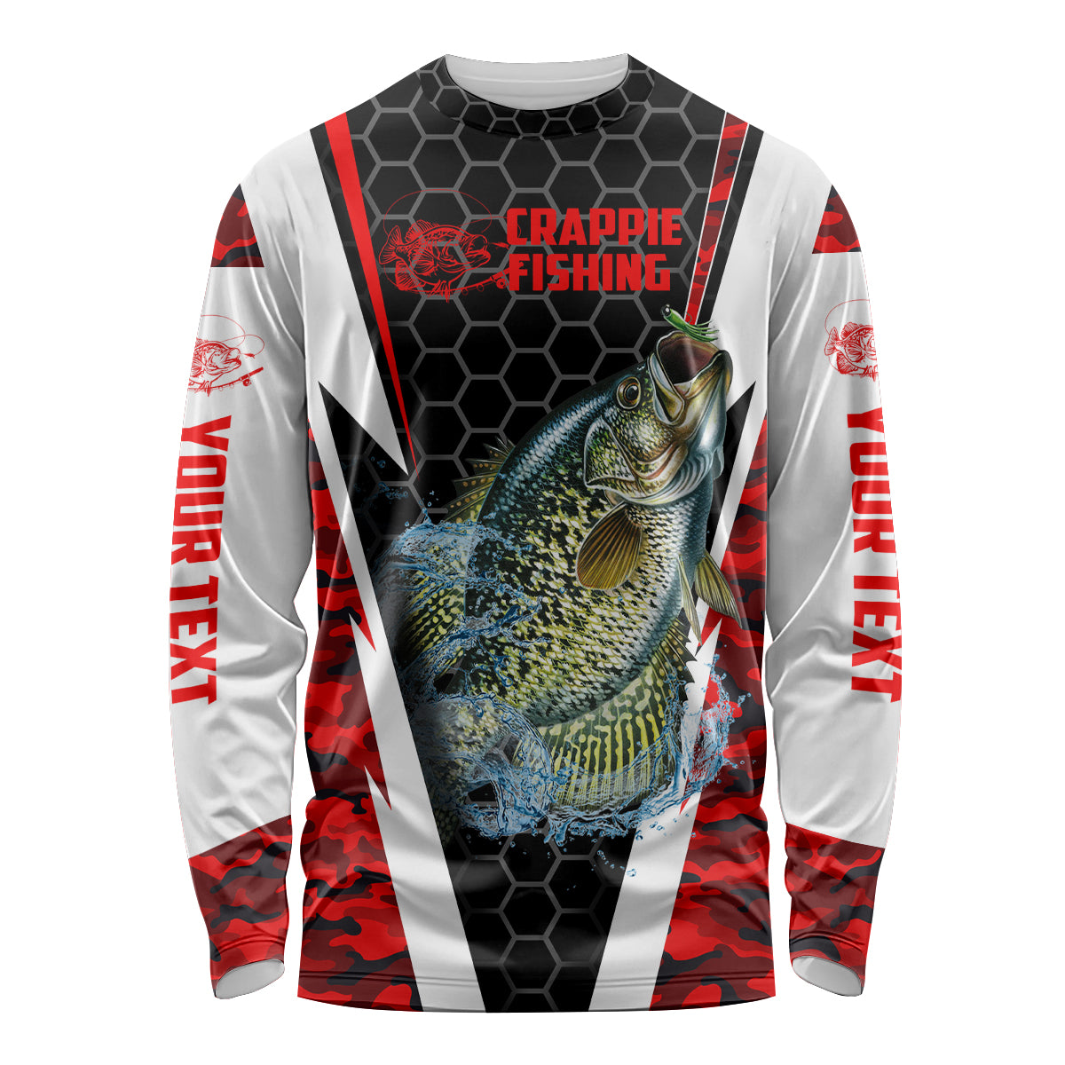 Personalized Crappie Fishing Jerseys, Crappie Fishing Long Sleeve Fishing Tournament Shirts Red Camo, Fishing Long Sleeve Shirts - Wonder Print Shop