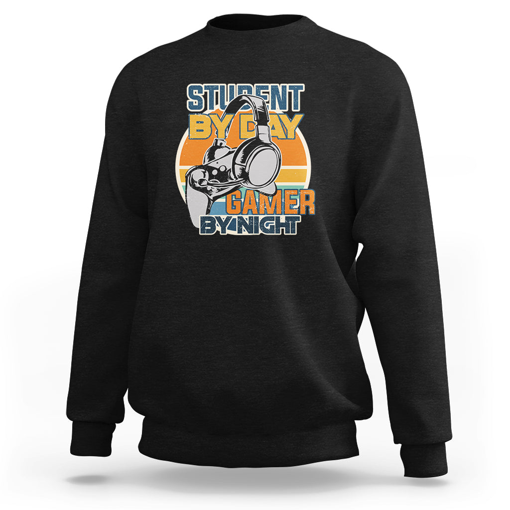 Funny Video Game Sweatshirt Student By Day Gamer By Night Meme for Gamers - Wonder Print Shop