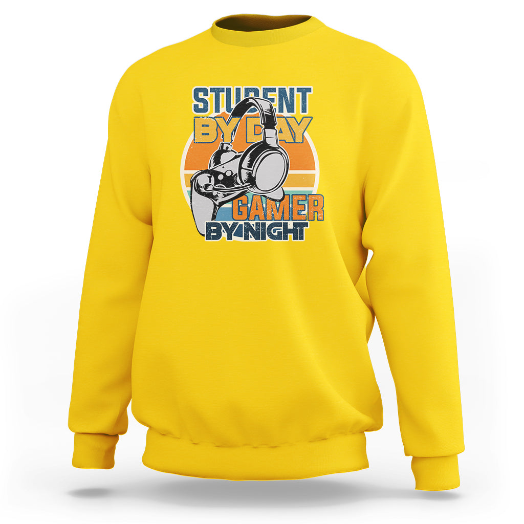 Funny Video Game Sweatshirt Student By Day Gamer By Night Meme for Gamers - Wonder Print Shop